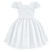 Vestido de Festa Infantil com Busto de Renda Branco Vestido de Festa Infantil com Busto de Renda Branco