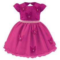 Vestido de Festa Infantil com Renda e Aplique Borboleta Pink