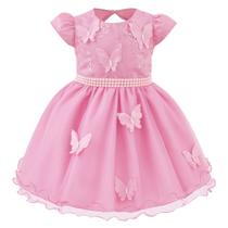 Vestido de Festa Infantil com Renda e Aplique Borboleta Rosa Vestido de Festa Infantil com Renda e Aplique Borboleta Rosa