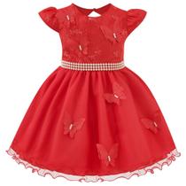 Vestido de Festa Infantil com Renda e Aplique Borboleta Vermelho Vestido de Festa Infantil com Renda e Aplique Borboleta Vermelho
