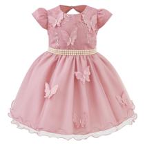 Vestido de Festa Infantil com Renda e Borboleta Rosê Vestido de Festa Infantil com Renda e Borboleta Rosê