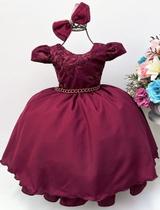 Vestido De Festa Infantil Daminhas Marsala Renda