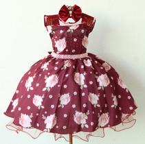 Vestido De Festa Infantil Floral Marsala Luxo E Tiara Vestido De Festa Infantil Floral Marsala Luxo E Tiara