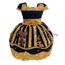 Vestido De Festa Infantil L0L Queen Bee Gliter Luxo Dourado