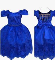 Vestido De Festa Infantil Longo Azul De Renda Com Luva 2135