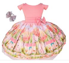 Vestido De Festa Infantil Menina Jardim Floral Tiara Luxo