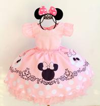 Vestido De Festa Infantil Minnie Rosa E Preto Luxo E Tiara Vestido De Festa Infantil Minnie Rosa E Preto Luxo E Tiara