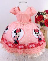 Vestido De Festa Infantil Minnie Salmão Coração