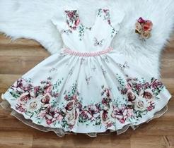 Vestido de Festa Infantil Off White Jardim das Borboletas