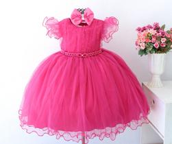 Vestido De Festa Infantil Pink Super Luxo E Tiara