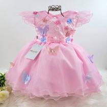 Vestido de Festa Infantil Princesa Com Borboletas Mundo Encantado Chuva de Amor