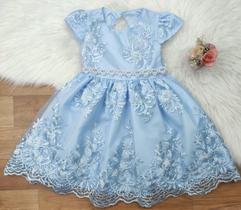 Vestido de Festa Infantil Princesa Realeza Azul Claro Luxo