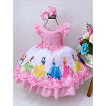 Vestido De Festa Infantil Princesas Disney Rosa - vestidocas