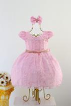 Vestido De Festa Infantil Rosa Renda Luxo Daminha E Tiara Vestido De Festa Infantil Rosa Renda Luxo Daminha E Tiara