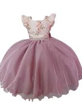 Vestido de festa infantil rose busto floral saia com glitter d4187