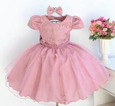 Vestido De Festa Infantil Rose Renda Casamento Luxo E Tiara Vestido De Festa Infantil Rose Renda Casamento Luxo E Tiara