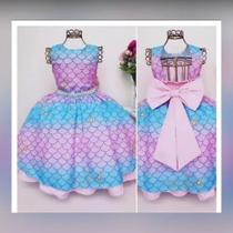 Vestido de Festa Infantil Sereia Ariel Colorido Luxo