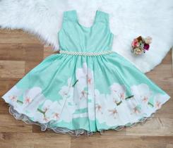 Vestido de Festa Infantil Verde Floral Regata