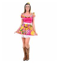 Vestido de Festa Junina Caipira Caipirinha Adulto Rosinha Com Tiara - Sulamericana