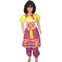 Vestido de Festa Junina Infantil Cetim Mini Rosas