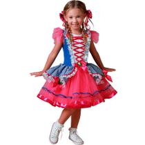Vestido de Festa Junina Infantil pra Menina Xadrez Azul de Luxo com Saia Armada T - 14