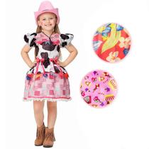 Vestido de Festa Junina Infantil Roupa Country Vaqueira Rosa