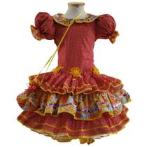 Vestido de Festa Junina Infantil Vermelha Luxo Com Bolsa