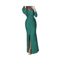 Vestido De Festa Longo Elegante Feminino Com Decote Em V Brilhante Para Outono, Saia Sólida Sexy