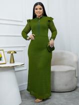 Vestido de Festa Longo Manga Longa Gola Alta Soltinho Moda Evangélica
