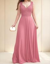 Vestido De Festa Longo Para Madrinha Com Renda No Busto Vestido De Festa Longo Para Madrinha Com Renda No Busto