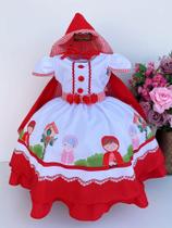 Vestido De Festa Luxo Chapeuzinho Vermelho + Capa E Capuz - Kids