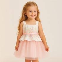 Vestido de Festa Luxo Infantil Menina Flores Infanti