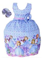 Vestido De Festa Luxo Infantil Princesa Sofia Meninas Tiara
