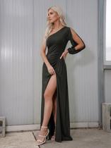 Vestido De Festa Manga Unica Aberta Decote Assimetrico Fenda Na Perna Elegante Plissado Modelador Vestido Para Madrinhas De Casamento Em Promoção