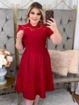 Vestido de Festa Midi Rodado Elegante com Manga Curta