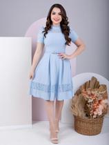 Vestido de Festa Midi Rodado Elegante com Manga Curta
