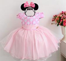 Vestido De Festa Minnie Rosa Luxo Infantil