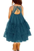 Vestido de festa MITILLY Girls Boho Lace, sem encosto, tamanho 10, azul-petróleo