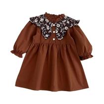 Vestido De Festa Para Meninas Bebês Com Mangas Longas Em Marrom, Vintage Com Flores, Bodies Para