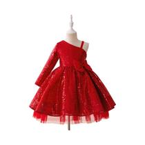 Vestido De Festa Para Meninas Com Lantejoulas E Laço, Manga Longa, Para Casamento, Aniversário,