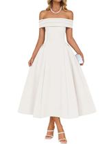 Vestido de festa ZESICA Elegant Off Shoulder A Line White XL