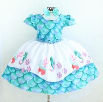 Vestido De Festal Infantil Fundo Do Mar Sereia E Tiara