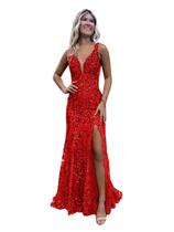Vestido de formatura CDSSL Mermaid Red Sequin com decote em V, tamanho 14, feminino Vestido de formatura CDSSL Mermaid Red Sequin com decote em V, tamanho 14, feminino