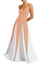 Vestido de formatura EEMEII Spaghetti Straps Patchwork Champagne White