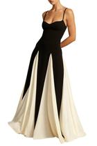 Vestido de formatura EEMEII Spaghetti Straps Patchwork Preto Branco