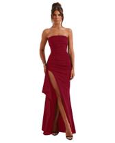 Vestido de formatura GDJDIFK sem alças, chiffon, sereia, vinho tinto Vestido de formatura GDJDIFK sem alças, chiffon, sereia, vinho tinto