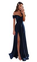 Vestido de formatura GODCUN Off Shoulder em cetim A, azul marinho Vestido de formatura GODCUN Off Shoulder em cetim A, azul marinho