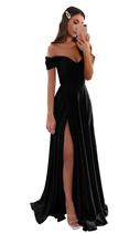 Vestido de formatura GODCUN Off Shoulder em cetim com fenda em A, preto Vestido de formatura GODCUN Off Shoulder em cetim com fenda em A, preto