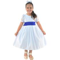 Vestido de Formatura Infantil ABC: Branco com Detalhes em Azul Royal - Moderna Meninas