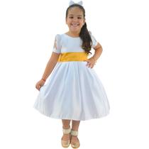 Vestido de Formatura Infantil ABC: Branco com Detalhes em Dourado